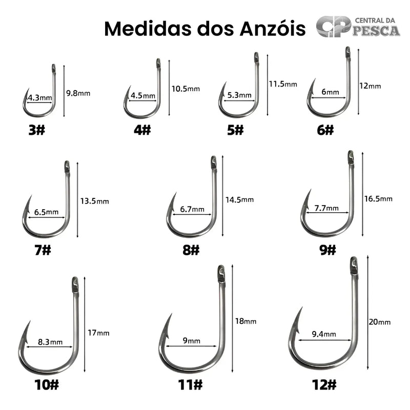 400 unidades | Anzóis de Aço de Carbono com 10 Tamanhos diferentes