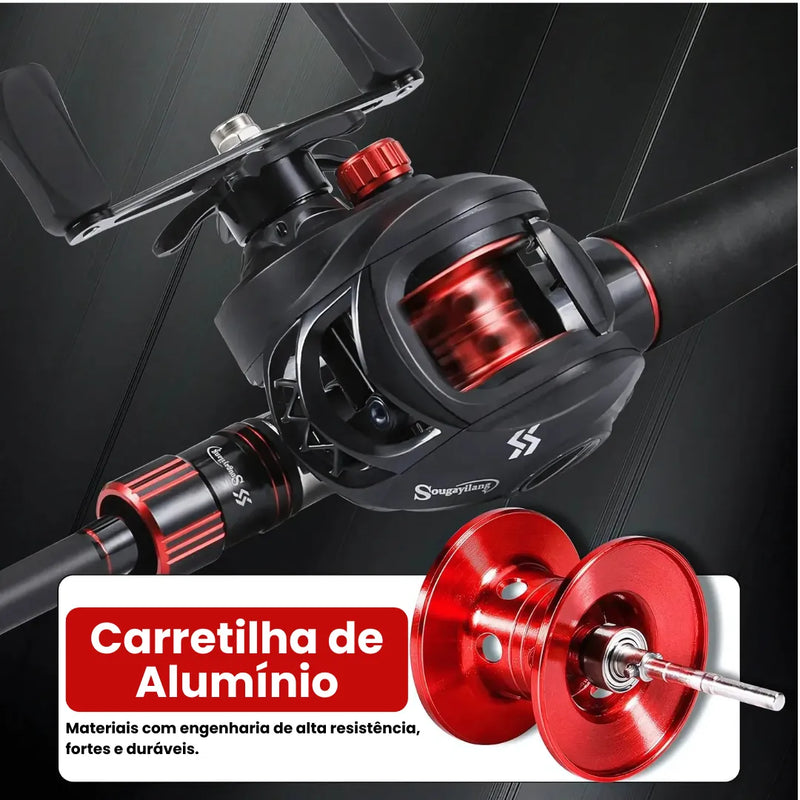 Conjunto CarbonFiber 3 em 1 | Vara de pescar de Fibra de Carbono + Carretilha Recolhimento 7.2:1 e 10Kg de DRAG + Linha de Brinde | Central da Pesca