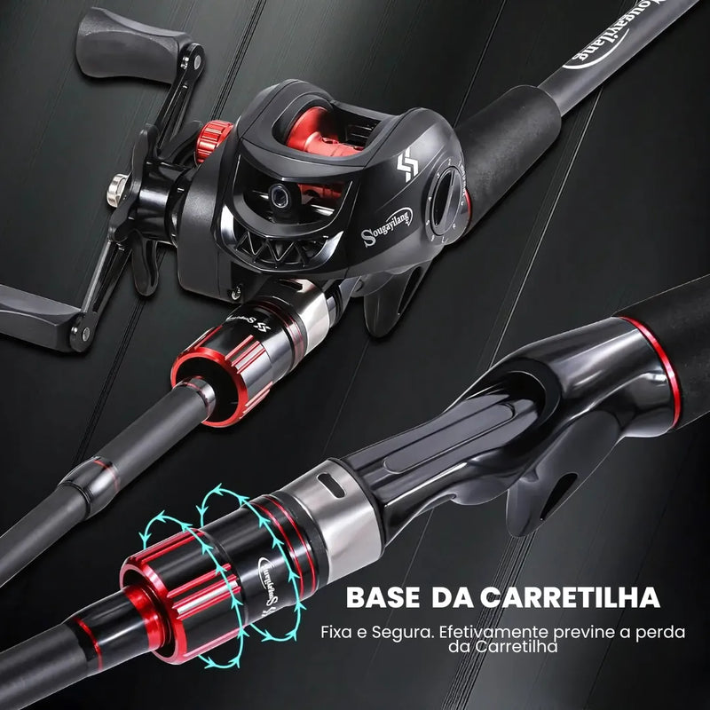 Conjunto CarbonFiber 3 em 1 | Vara de pescar de Fibra de Carbono + Carretilha Recolhimento 7.2:1 e 10Kg de DRAG + Linha de Brinde | Central da Pesca