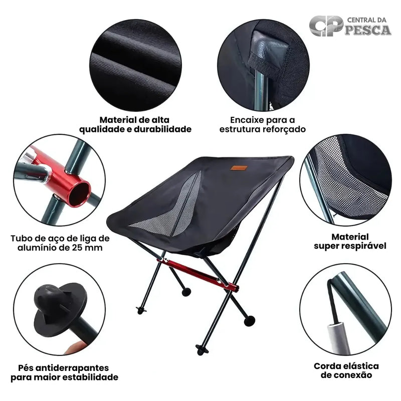 Cadeira de Acampamento e Pesca para relaxar | Material Respirável que Suporta até 150Kg